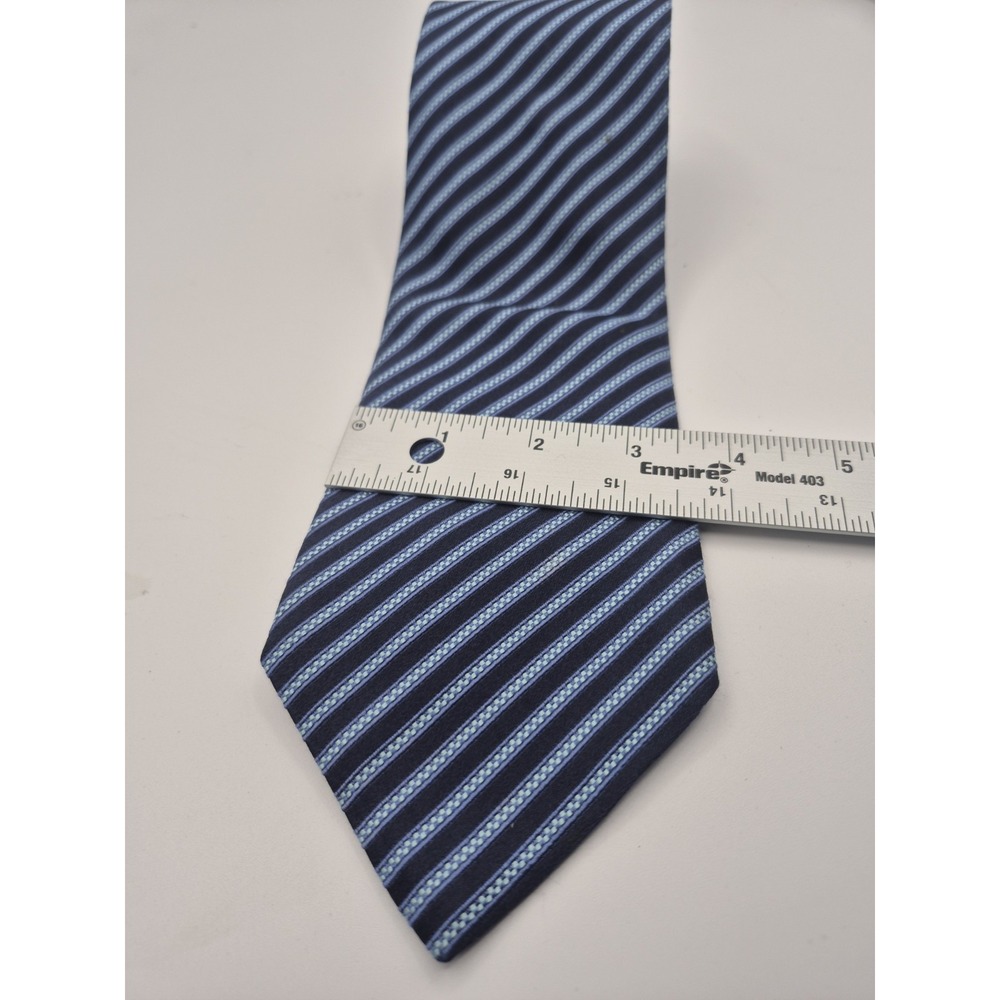 Ermenegildo Zegna Navy Blue Silk Stripe Tie Mens Formal Business - Picture 2 of 3